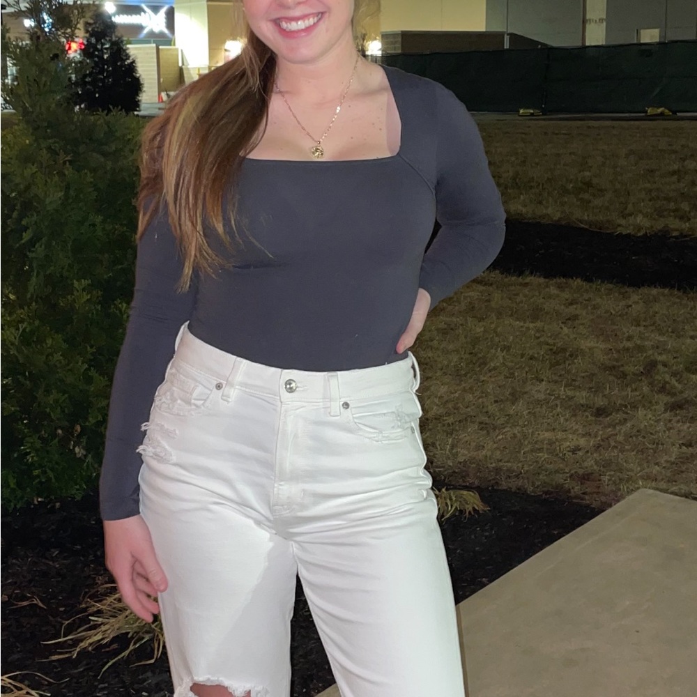 American Eagle Grey Long Sleeve Bodysuit